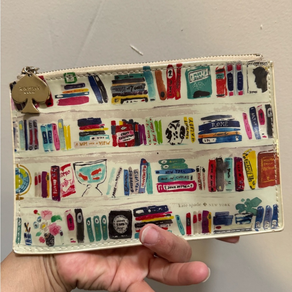 Kate Spade New York Bella Bookshelf Print Cosmetic Bag Pouch Wallet zipper